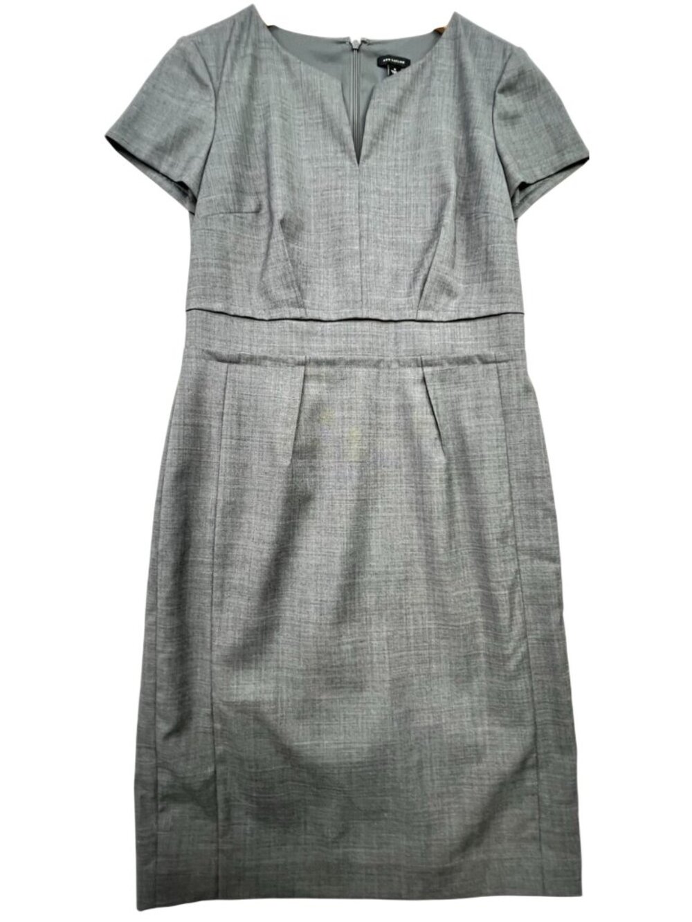 Ann Taylor Women's Wool Sheath Dress Short Sleeve Back Zip Size 4 Gray Back Slit